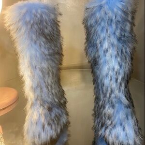 Blue Custom Unique Faux Fur Knee Boots sizes 6.5,7, 9.5,10